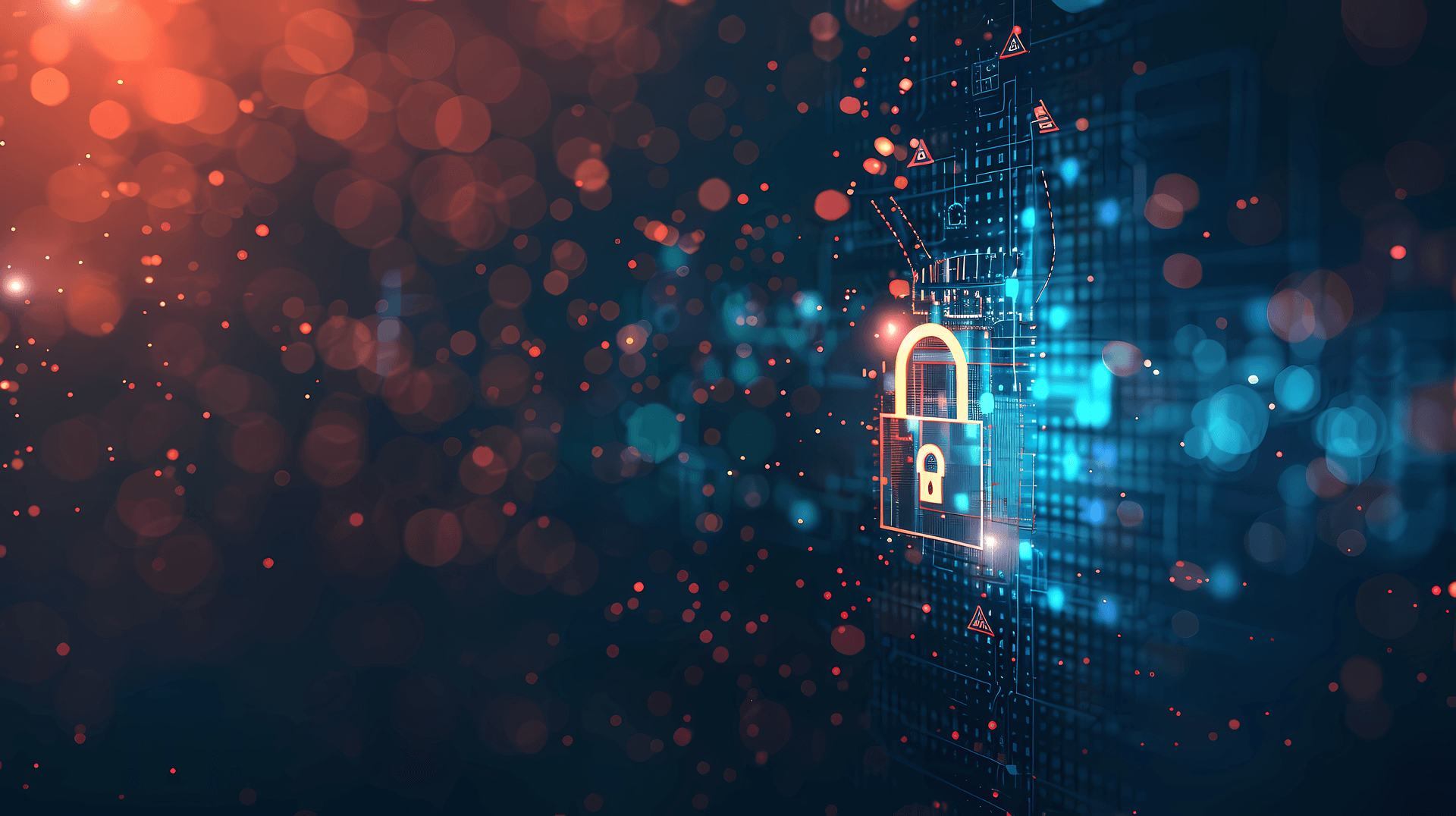 A glowing padlock over a field of digital data